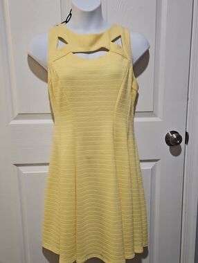 Gabby Skye Pale Yellow Cutout A-Line Mini Dress